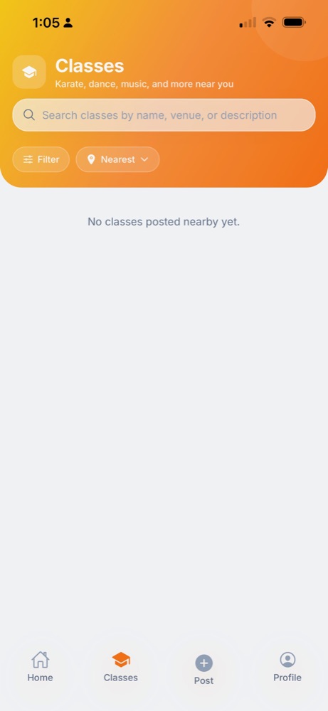 Classes tab listing kids' classes